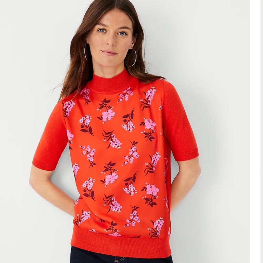 Ann Taylor floral mixed media sweater tee NWT